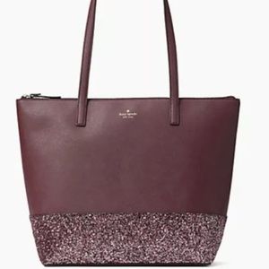 Kate Spade Penny Greta Glitter Holiday Tote Cherrywood Shoulder Bag Purse NWT